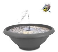 Fontaine solaire d'extérieur avec bac, XXL, 60 cm, bac décoratif et fontaine flottante solaire comme jeu d'eau d'extérieur, abreuvoir de balcon, lieu de bain de jardin pour oiseaux, grise