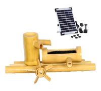 Fontaine solaire en bambou avec roue à eau - Décoration d'étang Feng Shui Zen pour jardin, pelouse, bain d'oiseaux, aquarium - Fontaine d'aménagement paysager en bambou écologique
