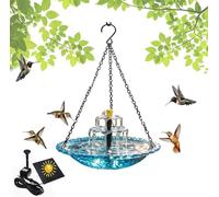 Fontaine solaire en cascade à suspendre avec pompe solaire, bain d'oiseaux d'extérieur pour colibris et oiseaux sauvages, bol en vitrail, fontaine à eau de jardin et terrasse (bleu)