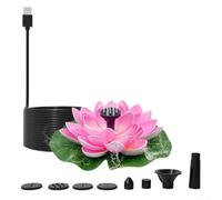Fontaine solaire lotus avec plusieurs buses pour un flux silencieux et des effets visuels, décoration alimentée par USB pour jardin, bain d'oiseaux, bassin (rose)