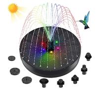 Fontaine Solaire Pompe, 3W Fontaine Exterieure de Jardin avec 8 Buses & 6 Lumières LED Colorées, Fontaine Solaire Flottante avec 4 Fixes Tube pour Bain d'oiseaux Jardin Étang Piscine Aquarium