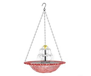 Fontaine solaire pour oiseaux pour l'extérieur, construction robuste en métal et plastique, design suspendu avec chaînes solides pour assurer la stabilité et leurrer les oiseaux (rose)