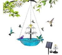 Fontaine Solaire Suspendue à Cascade pour Oiseaux, Bain d'oiseaux extérieur en métal à 3 Niveaux avec Pompe Solaire, élément décoratif pour Jardin, terrasse, Attire Les Oiseaux Sauvages (Blue)