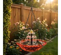 Fontaine solaire suspendue pour bains d'oiseaux, bain d'oiseaux en cascade avec mangeoire intégrée, décoration de jardin résistante aux intempéries, attire les oiseaux et les papillons (DDD)