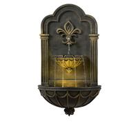 Teamson Home Fontaine Murale Fleur-de-Lis extérieure 80 cm avec LED intégrée, Finition décorative Noir et Or