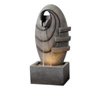 Teamson Home Fontaine Ovale Moderne Cascade Exterieure Led Chaude Debit Reglable Compacte Gris Gris