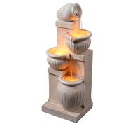 Teamson Home Fontaine Solaire 4 Niveaux Cascade exterieure LED ecologique sans Fil Balcon Patio Aspect Pierre Naturelle