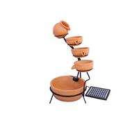 Fontaine De Jardin Alimentée Énergie Solaire Ornement De Jardin Extérieur Décor Patio Résine Terracotta Sphère Autoportante À 4 Niveaux De Bols Renversants Jeu D'eau Rouge