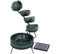 Fontaine De Jardin Alimentée Énergie Solaire Ornement De Jardin Extérieur Décor Patio Résine Vert Sphère Autoportante À 4 Niveaux De Bols Renversants Jeu D'eau Vert