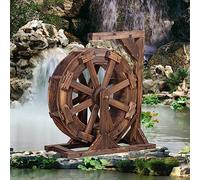Fontaine vintage en bois avec roue à eau - Fontaine d'extérieur rustique pour jardin, terrasse et étang, cascade décorative pour sps tranquilles, idéale pour la relaxation au bord de la piscine