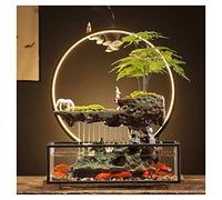 Fontaines Cascade de Table Ornement Chanceux d'eau Qui coule de Fontaine Table avec l'aquarium en Verre et la décoration Bureau à Maison d'anneau Lampe Fontaine à Eau pour Chat