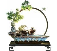 Fontaines d'intérieur, Fontaine de Table en céramique, Cascade d'eau relaxante avec Base en métal Noir et lumière LED, décoration de Bureau Zen relaxante for Spa et Yoga