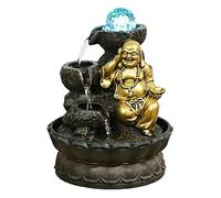 Fontaines d'intérieur Smiley Bouddha Tabletop Fontaine avec Boule de Cristal, Fontaine d'eau en Forme de Bouddha Souriant Tenant des lingots d'or dans sa Main Fontaine de Table (Color : Gold)