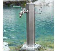 Fontaines sur pied style antique colonne d'eau d'extérieur en acier inoxydable avec rangement supérieur design petite taille élégante finition argent pour jardin et terrasse