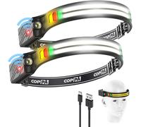 Fontale Lamp, H4c Rechargeable Led Headlamp 2 Pack Light White & Yellow & Red & Green With Motion Sensor Torch Fontal Super Bright For Camping Fishing Hiking Climbing Jogging