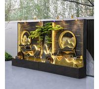 Fontana modulaire d'extérieur éclairée de 2 m - Design ciment personnalisable - Plusieurs sles pour la maison - Parfait pour les cours, les entrées, les villas et les patios.