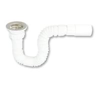 Fontastock FSKFSI005 Siphon articulé en plastique extensible de 1-1/2" x 40 mm de longueur de 300 mm à 800 mm avec grille d'évier et bouchon