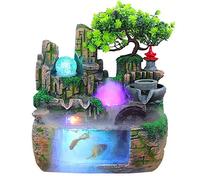 Fonte Feng Shui d'intérieur, fontaine de jardin en pierres, aquarium, avec boule de cristal LED et vaporisateur, fontaine de table, décoration de salon