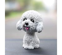 Fontee Auto Aimable Chien Figurine Bouge la Tête Wobble Head Hocher Tête Jouet Tableau de Bord Décoration Chien en Hochant Tête Intérieur de Voiture Décoration (Teddy Blanc)