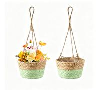 FontFable Paniers de fleurs suspendus en jonc de mer, pots de fleurs tissés naturels, panier de rangement pour décoration intérieure, extérieur, vert clair