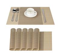 Fontic 6Pcs Sets de Table Anti-Glissant en PVC Napperon Lavables(45x30cm) Napperons pour Cuisine, Salon,Jardin ou Salle à Manger (Rayé Beige)
