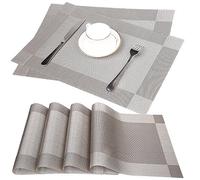 Fontic 6Pcs Sets de Table Anti-glissant en PVC Napperon Lavables(45x30cm) Napperons pour Cuisine, Salon, Jardin ou Salle à Manger (Gris)