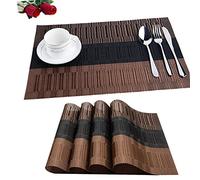 Fontic 6Pcs Sets de Table Anti-Glissant en PVC Napperon Lavables(45x30cm) Napperons pour Cuisine, Salon, Jardin ou Salle à Manger (Noir-Brun)