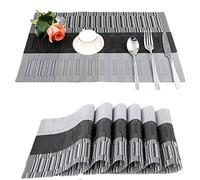 Fontic 6Pcs Sets de Table Anti-Glissant en PVC Napperon Lavables(45x30cm) Napperons pour Cuisine, Salon, Jardin ou Salle à Manger (Noir-Gris)