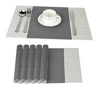 Fontic 6Pcs Sets de Table Anti-Glissant en PVC Napperon Lavables(45x30cm) Napperons pour Cuisine, Salon, Jardin ou Salle à Manger (Rayé Gris)