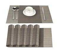 Fontic 6Pcs Sets de Table Anti-Glissant en PVC Napperon Lavables(45x30cm) Napperons pour Cuisine, Salon, Jardin ou Salle à Manger (Rayé café)