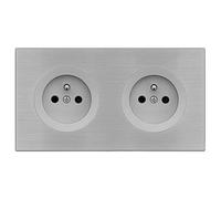 FONTINI - 2 prises 2P+T ALU GLOSSY DOM avec plaque double métallisée gris - Élégance et fonctionnalité optimisée pour vos installations