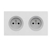 FONTINI - 2 prises 2P+T ALU glossy DOM + plaque double blanc