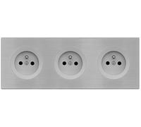FONTINI - 3 Prises 2P+T Alu Glossy Dom - Plaque Triple Métallisée Gris