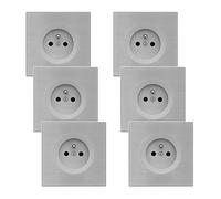 FONTINI - 6 prises 2P+T ALU GLOSSY DOM avec 6 plaques simples métallisées gris - Configuration élégante et polyvalente pour vos installations