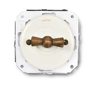 FONTINI - GARBY COLONIAL - Interrupteur Va & Vient Porcelaine Blanche et Manette Bois Hêtre Réf. 31308213