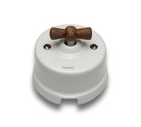 FONTINI - Interrupteur Va & Vient Porcelaine Blanche Manette Bois