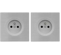 FONTINI - Prise 2P+T ALU GLOSSY DOM avec plaque simple métallisée gris - Élégance et fonctionnalité (Lot de 2)