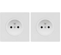 FONTINI - Prise 2P+T blanc glossy DOM avec plaque simple blanc - Élégance et simplicité pour vos installations électriques (Lot de 2)