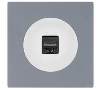 FONTINI - Prise RJ45 CAT6 blanc glossy DOM + plaque simple gris