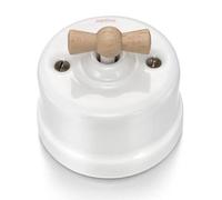 FONTINI - Va et Vient avec passe câbles Porcelaine blanche Manette Hêtre naturel GARBY