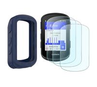 FONTRON Lot de 3 films de protection d'écran pour montre connectée Garmin Edge 840 / Solar & Edge 540 / Coque solaire en silicone souple et film de protection en verre trempé (bleu nuit)