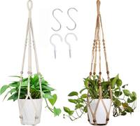 FonVan Lot de 2 Macramé Pot Suspendu, Macramé Plante Suspension, Macramé Support Pots pour Fleur, Coton Suspension Plantes pour Décoration Jardin Intérieur, ave 2 x S Crochets et Crochets à vis, 89cm