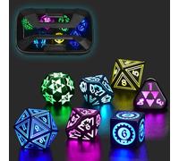 FONVGOGO Dés DND lumineux avec étui de charge pour Donjons et Dragons - Ensemble de dés LED D et D rechargeables - 7 couleurs - Dés polyédriques pour jeux de rôle RPG pour DND - Accessoires cadeaux