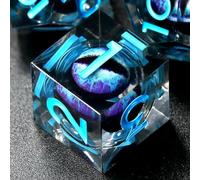 FONVGOGO Dés JDR Dés Jeu de Role pour Donjon et Dragon, Set de Dés JDR 7 Pièces Dés Œil de Dragon Mobile des Noyau Liquide Résine Polyédriques DND Dice Set (Bleu)