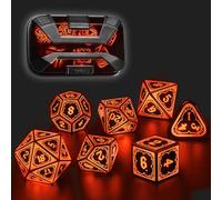 FONVGOGO Dés JDR Dés Jeu de Role pour Donjon et Dragon, Set de des JDR 7 Pièces Lumineux sans Fil Rechargeables avec Boîtier de Chargement Polyédriques DND Dice Set (Éclat Astral Orange)