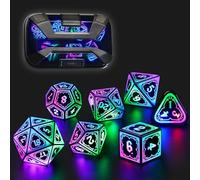 FONVGOGO Dés JDR Dés Jeu de Role pour Donjon et Dragon, Set de des JDR 7 Pièces Lumineux sans Fil Rechargeables avec Boîtier de Chargement Polyédriques DND Dice Set (Coloré)