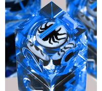 FONVGOGO Lot de 7 dés DND à bords tranchants, motif araignée, avec boîte en carton, dés uniques et cool en résine pour jeu de rôle Donjons Dragons D20 D12 D10 D8 D6 D4 (bleu)