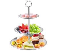 Fonyet Plat de Service à 3 étages presentoir a gateau en acier inoxydable pour Macarons, Cupcake, Donuts, Dessert et Fruits, Présentoir Apéritif idéal pour fêtes d'anniversaire et Mariages