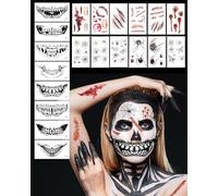 Fonyiunce 20 Pièces Cicatrice Halloween Tatouage, Fausse Cicatrice Blessure Stickers, Costume Halloween Accessoire, Tatouage Halloween pour Visage, Maquillage Halloween Tatouage Halloween Enfant Adult