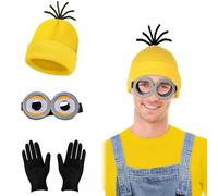 Fonyiunce 3 Pièces Costume d'Halloween, Cosplay Set, Costumes d'Halloween pour adultes enfants, Accessoires de Déguisement Minion, pour Femme Enfant Homme